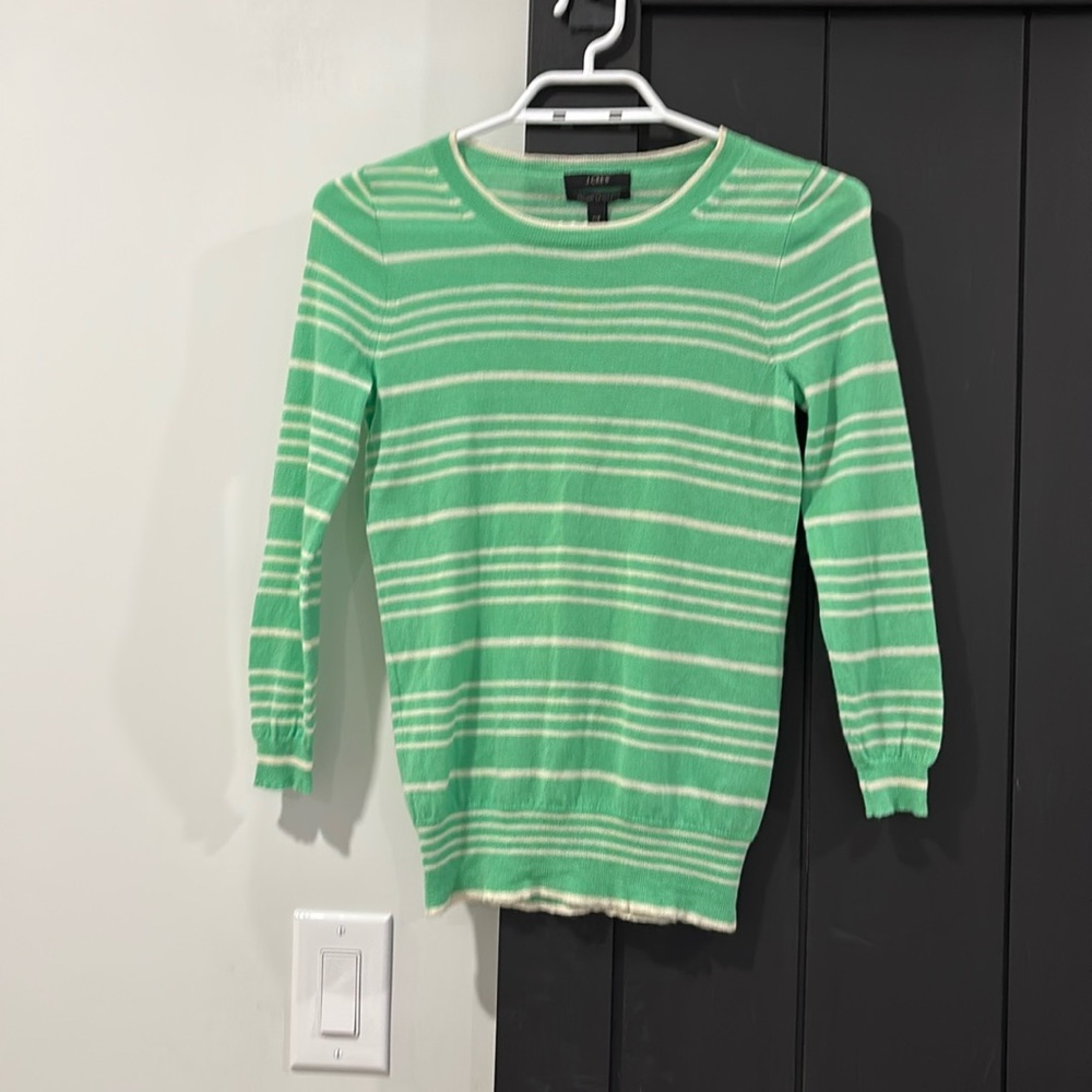 J CREW | Green & white striped cashmere Xxs lightweight summer sweater